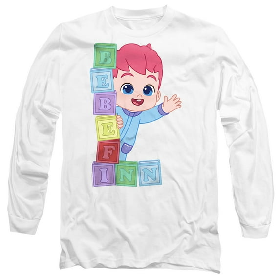 Bebefinn Building Blocks Unisex Adult Long-Sleeve T Shirt, White, X-Large