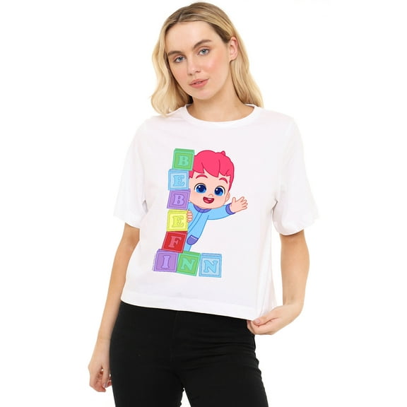 Bebefinn Building Blocks Women's Boxy Cropped T-Shirt Casual Graphic Tee