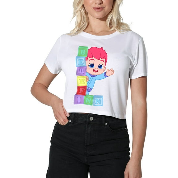 Bebefinn Building Blocks Women's Crop Top T-Shirt, White, Large