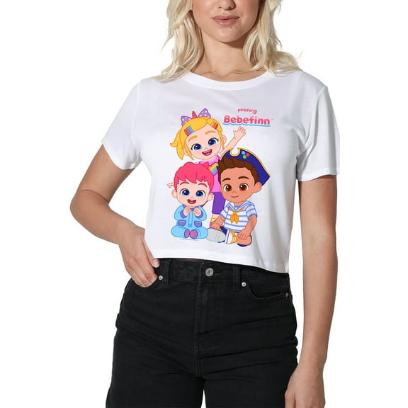 Bebefinn Siblings Women's Crop Top T-Shirt, White, Medium