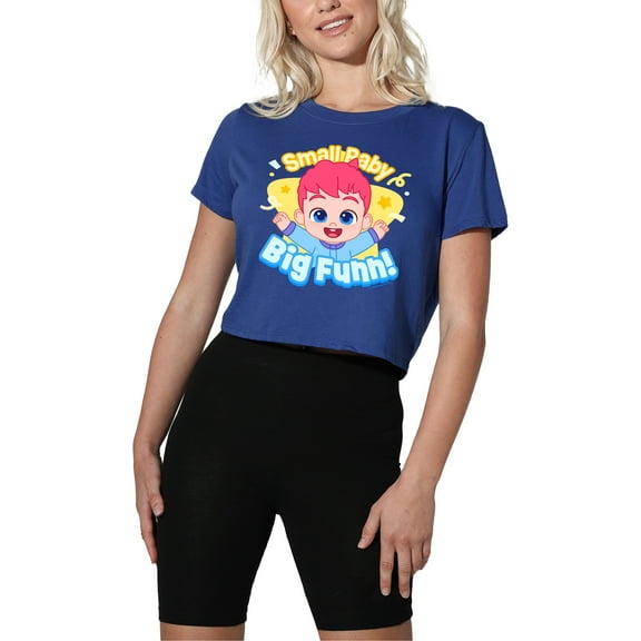 Bebefinn Small Baby Big Fun Women's Crop Top T-Shirt, Royal, Large