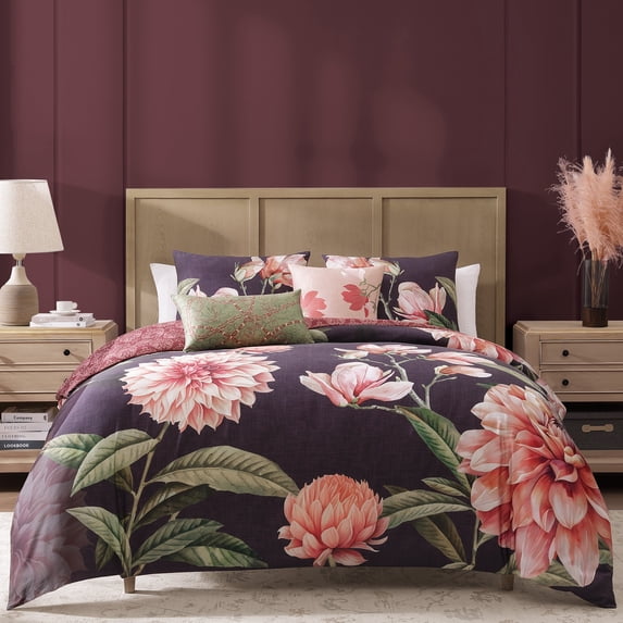 Bebejan Blush Serenade 5 Piece Comforter Set, King, 100% Cotton Sateen, Reversible, All Season, Cozy Comfort