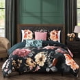thumbnail image 1 of Bebejan Botanical Birds 5 Piece Comforter Set, King, Black, 100% Cotton Sateen, Reversible, All Season, Cozy Comfort, 1 of 10
