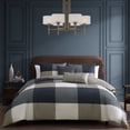 thumbnail image 1 of Bebejan Checkered Navy Tan 5 Piece Comforter Set, Blue, Queen, 100% Cotton Sateen, Reversible, All Season, Cozy Comfort, 1 of 10