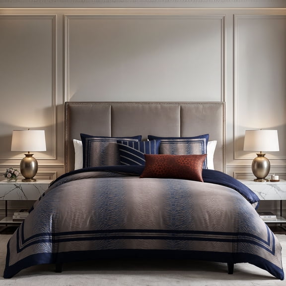 Bebejan Dark Blue Animal Prints 5 Piece Comforter Set, Queen, Navy, 100% Cotton Sateen, Reversible, All Season, Cozy Comfort