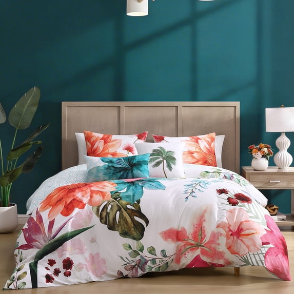 Bebejan Eden's Embrace 5 Piece Reversible Comforter Set, King, White, 100% Cotton Sateen, All Season, Cozy Comfort
