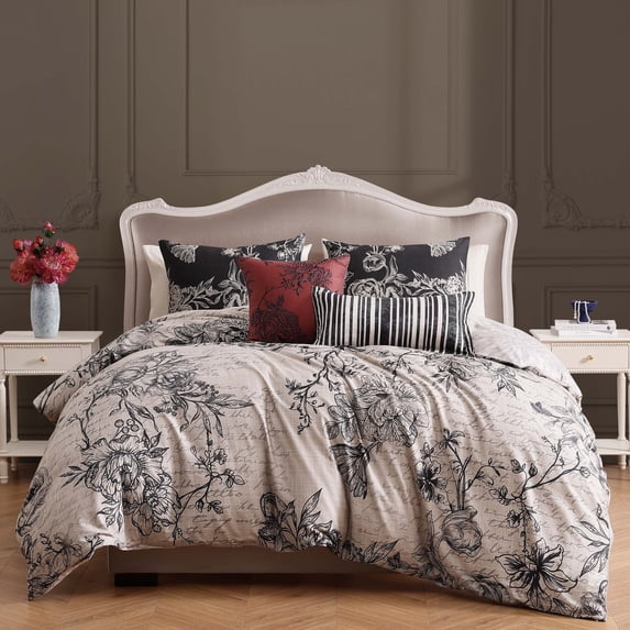 Bebejan French Linen 5 Piece Reversible Comforter Set, Queen, 100% Cotton Sateen, Reversible, All Season, Cozy Comfort