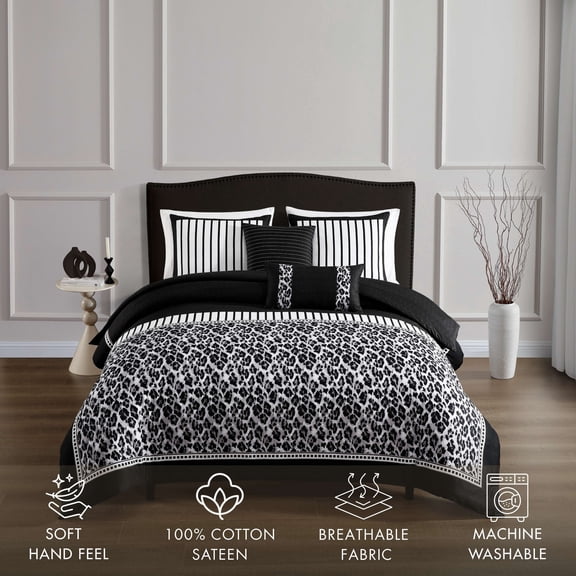 Bebejan Jaguar 5 Piece Reversible Comforter Set, Queen, 100% Cotton Sateen, All Season Cozy Comfort