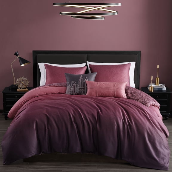Bebejan Mauve Dreams 5 Piece Reversible Comforter Set, King, 100% Cotton Sateen, Reversible, All Season, Cozy Comfort
