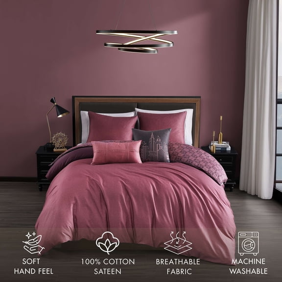 Bebejan Mauve Dreams 5 Piece Reversible Comforter Set, Queen, 100% Cotton Sateen, All Season, Cozy Comfort