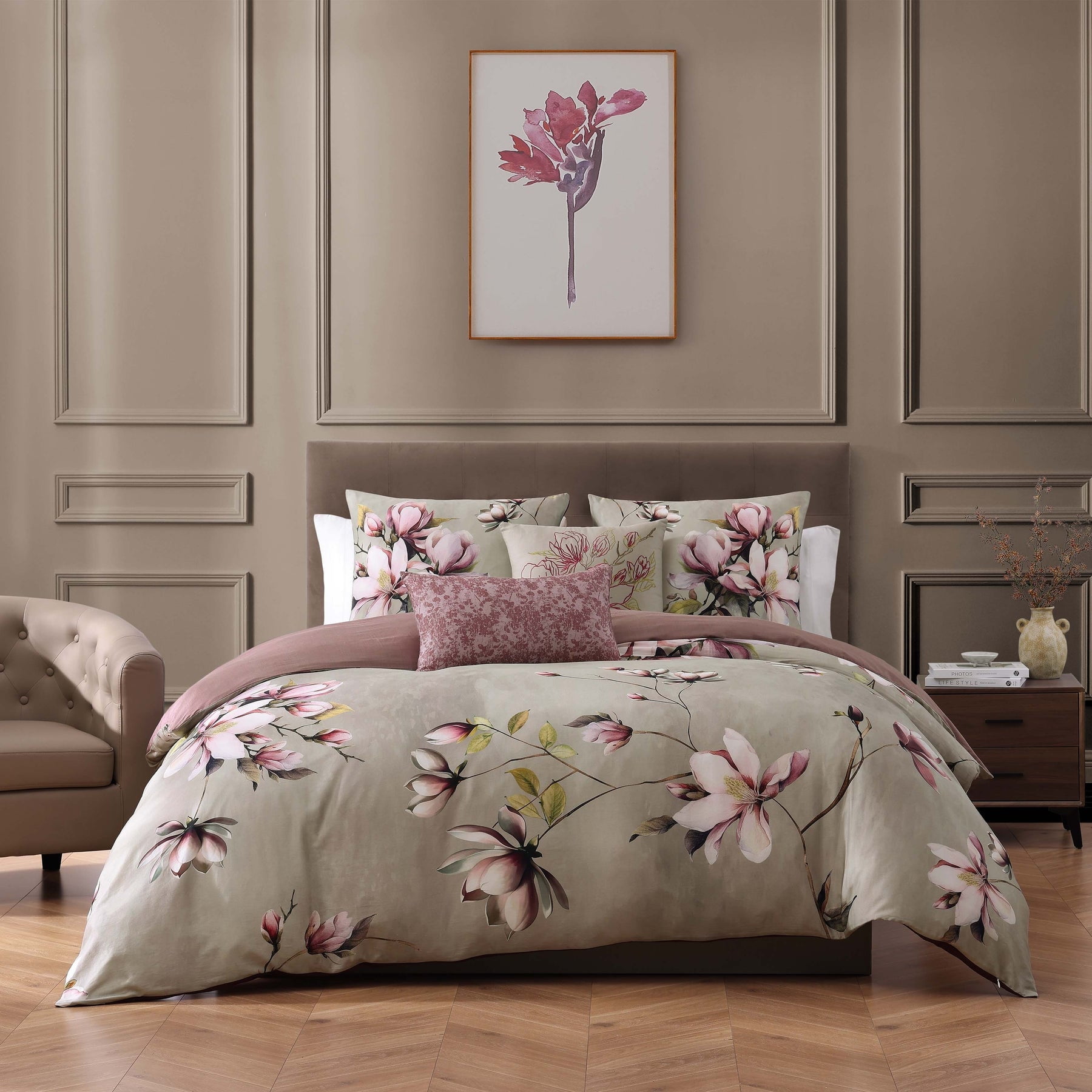 Purple Lilies Queen Cotton Reversible Comforter Set