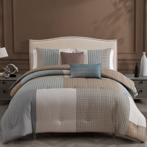 Bebejan Tranquil Patch 100% Cotton Sateen 5 Piece Reversible Comforter Set, King, 100% Cotton Sateen, Reversible, All Season, Cozy Comfort