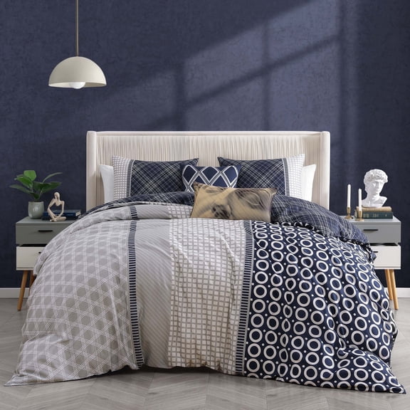 Bebejan Vertigeo 5 Piece Comforter Set, Queen, 100% Cotton Sateen, Reversible, All Season, Cozy Comfort