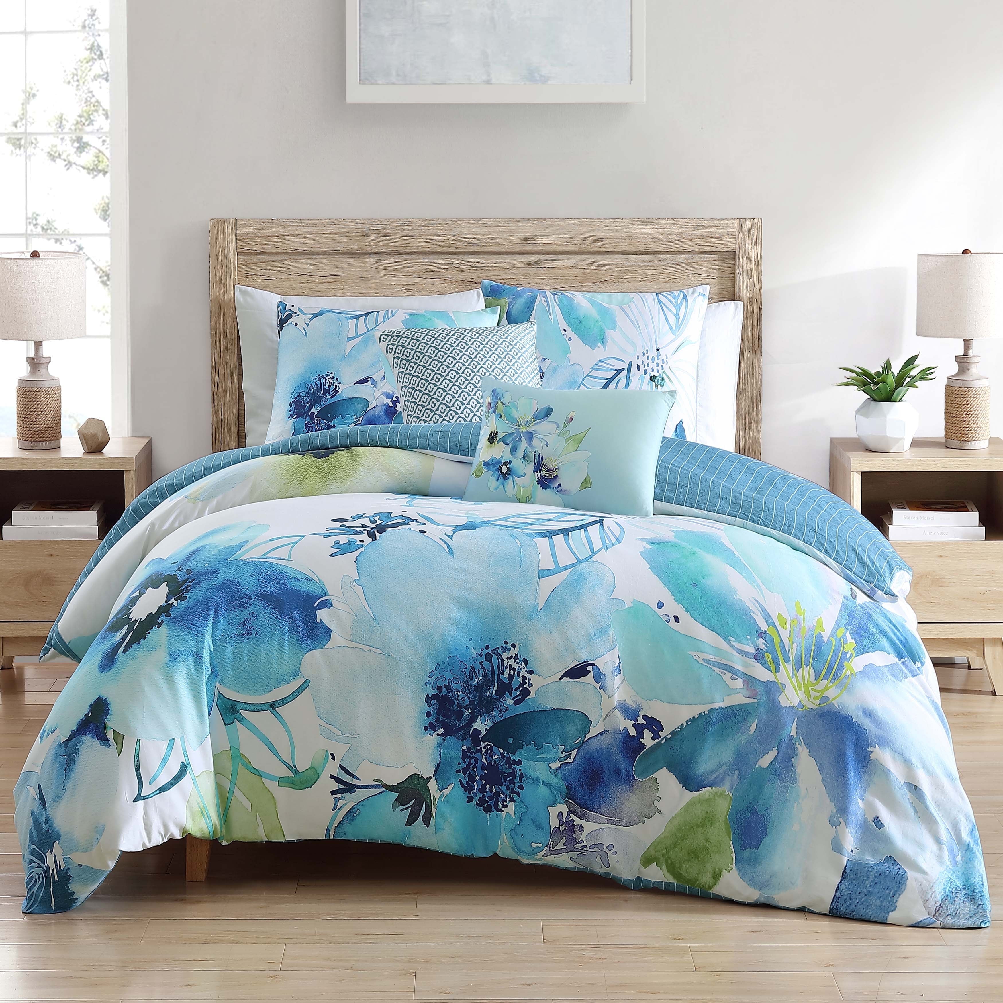 Watercolor Blue Cotton Reversible Full Comforter Set