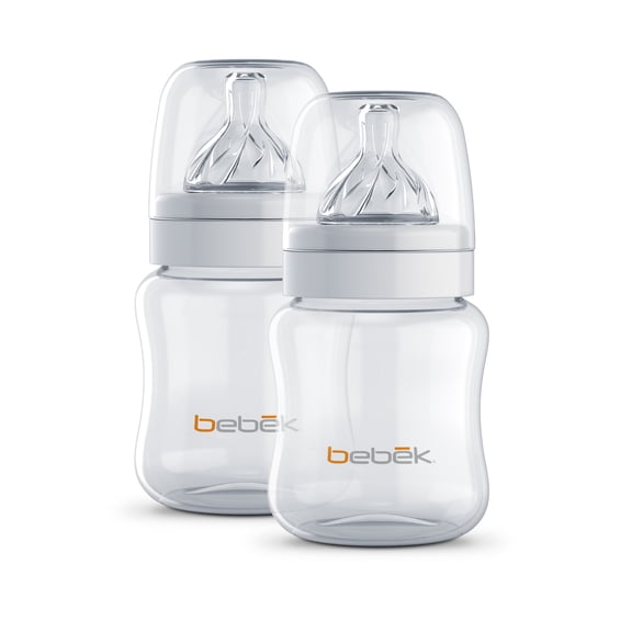 Bebek 5 oz, Graduated in Ounces and ML Patented Anti Colic Clear BPA-Free Bottle, w/ Easy to Clean Sense-Flo Hospital Grade Silicone nipples. (2 Pack of Nipples)
