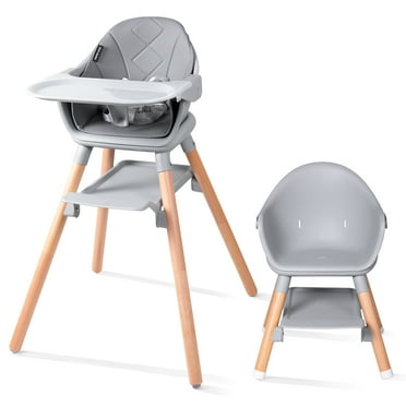 Beberoad Love Baby High Chair, 4 in 1 Wooden Highchair Convertible High Chair Booster Toddler Chair with Double Removable Tray, 5-Point Harness & PU Cushion for Babies Infants Toddlers Grey