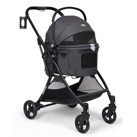 Beberoad Pets Pet Stroller for Small Dogs & Cats, with Removable Basket & Foldable Cart Frame, Inner Space Size 18.9" x 13.4" x 21.7", Black