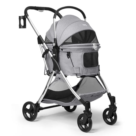Beberoad Pets Pet Stroller for Small Dogs & Cats, with Removable Basket & Foldable Cart Frame, Inner Space Size 18.9" x 13.4" x 21.7", Grey