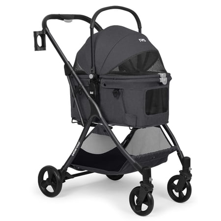 Beberoad Pets Pet Stroller for Small Dogs & Cats, with Removable Basket & Foldable Cart Frame, Inner Space Size 22.8" x 13.4" x 23.6", Black