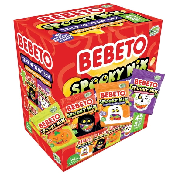 Bebeto Spooky Mix Vegan Halloween Gummy Candy Trick-or-Treat Box, 45 Pouches, 23.8 oz