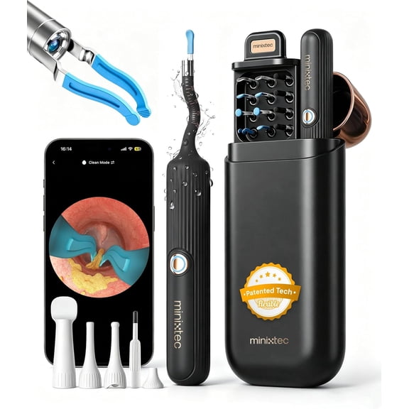 MINIXTEC Earsight Plus Wireless Ear Wax Removal Tool Camera Elite 14W, 14 Piece Kit with Storage Pouch