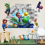 Bebiullo 3D Anime Game DIY Art Wall Stickers Cartoon Super Mario Bros Removable Self Adhesive Room Poster Multicolor 50*70CM