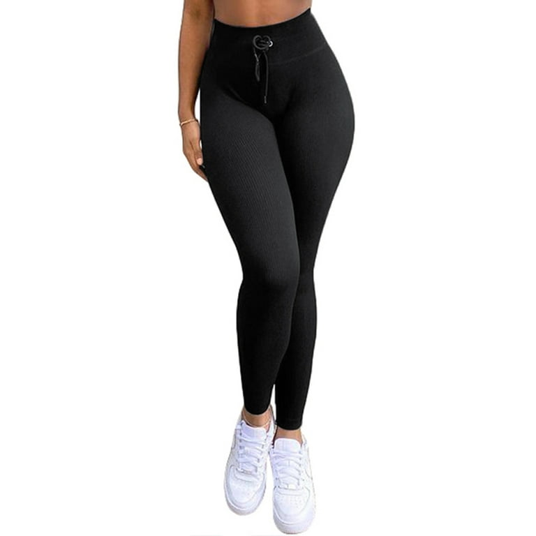 Solid Color Sports Leggings Women High Waisted Tummy Control