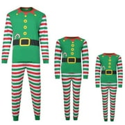 Bebiullo Christmas Family Matching Elf Pajamas Set Long Sleeve Tops Striped Print Jogger Trousers Outfits 14 Years