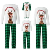 Bebiullo Christmas Family Matching Pajamas Set Letter Elk Print Long Sleeve Tops Plaid Long Pants Sleepwear
