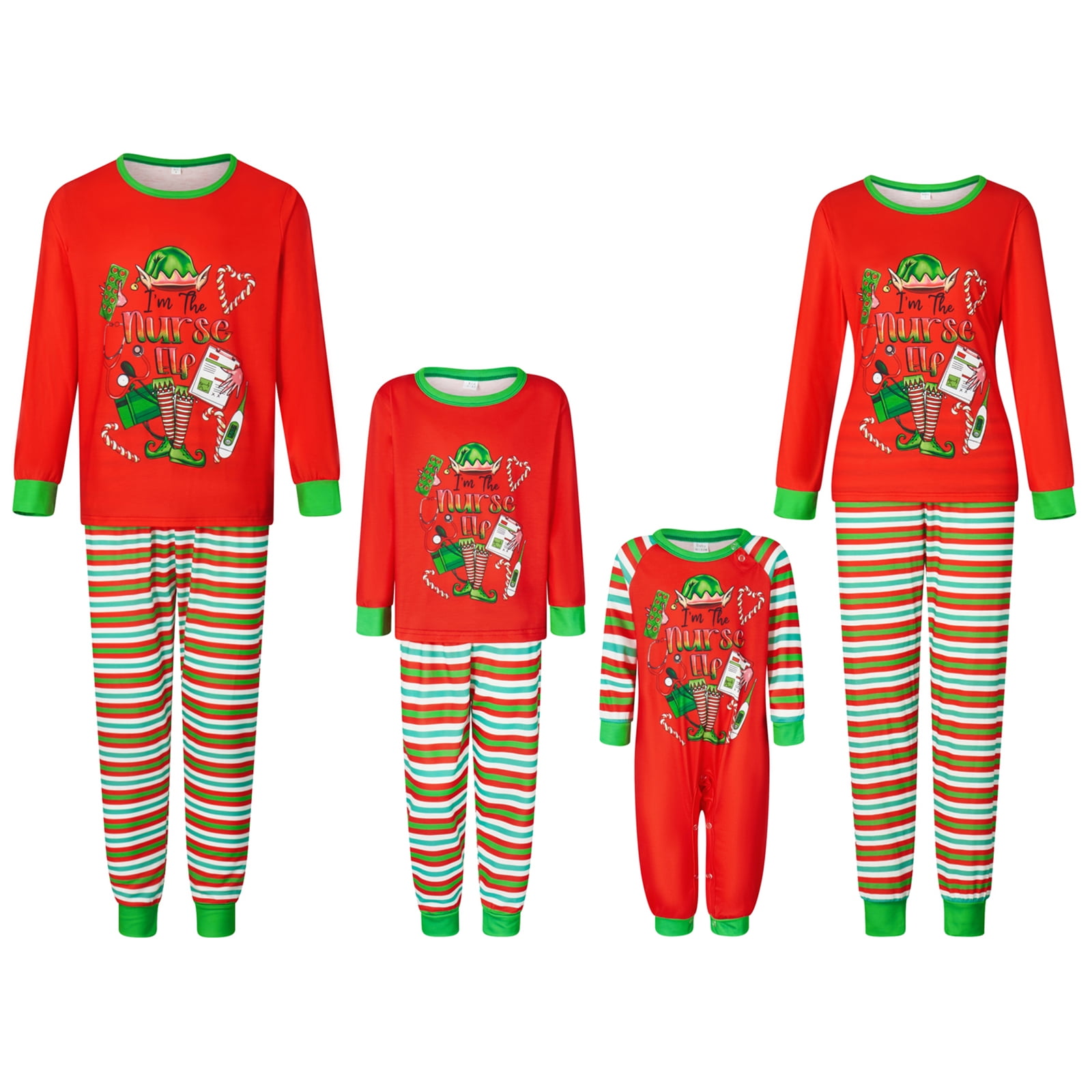 Bebiullo Family Matching Christmas Pajamas Candy Cane Print Long