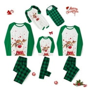 Bebiullo Family Matching Christmas Pajamas Set Long Sleeve Elk Print Tops Plaid Pants XMAS Sleepwear Pjs