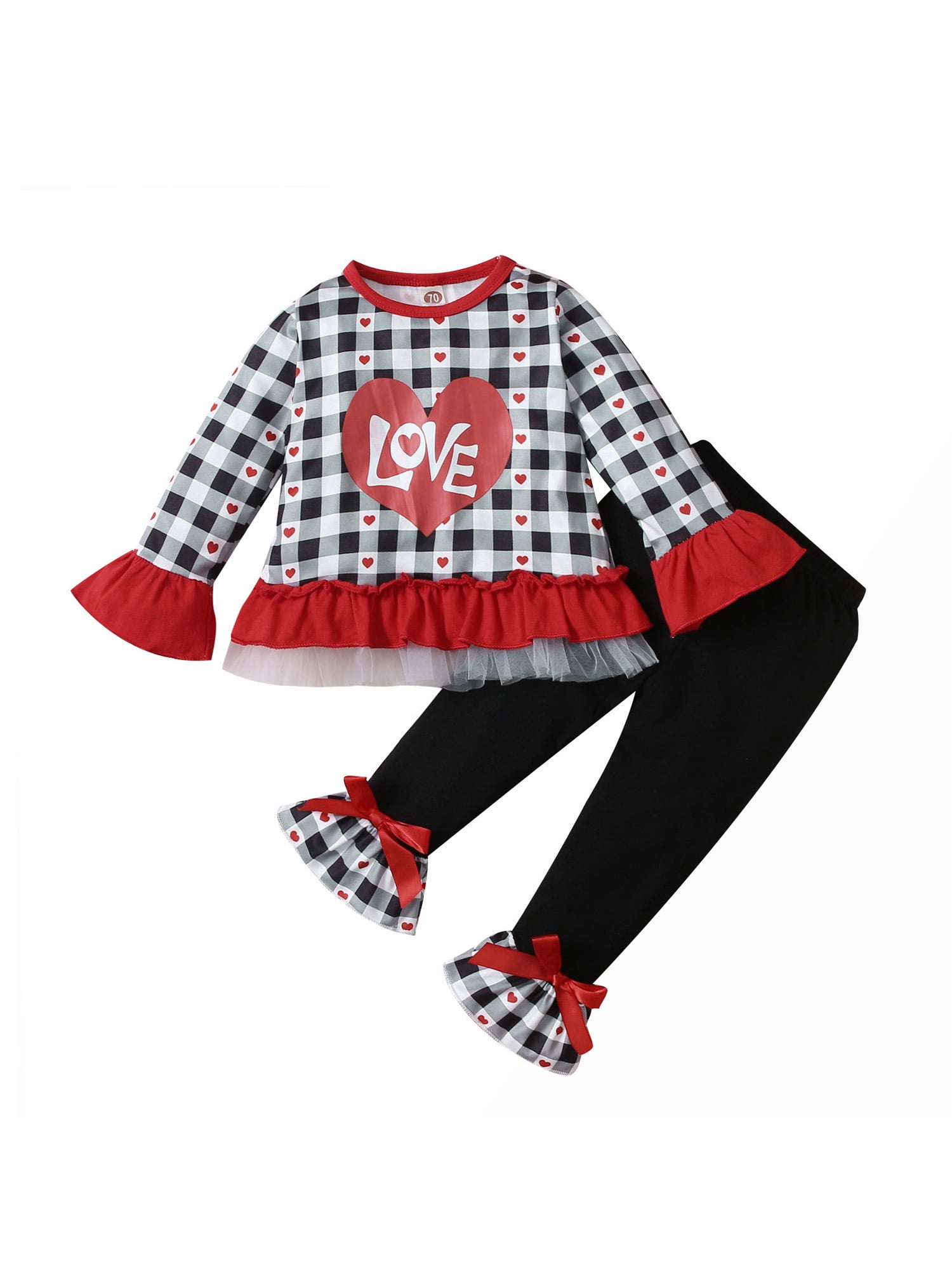 Bebiullo Infant Baby Girls Valentine's Day Outfits Plaid Love Heart ...