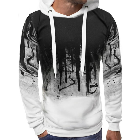 Bebiullo Men Long Sleeve Flame Printed Hooded Pockets Sweatshirt Pullover Slim Fit Casual Hoodies Jumper