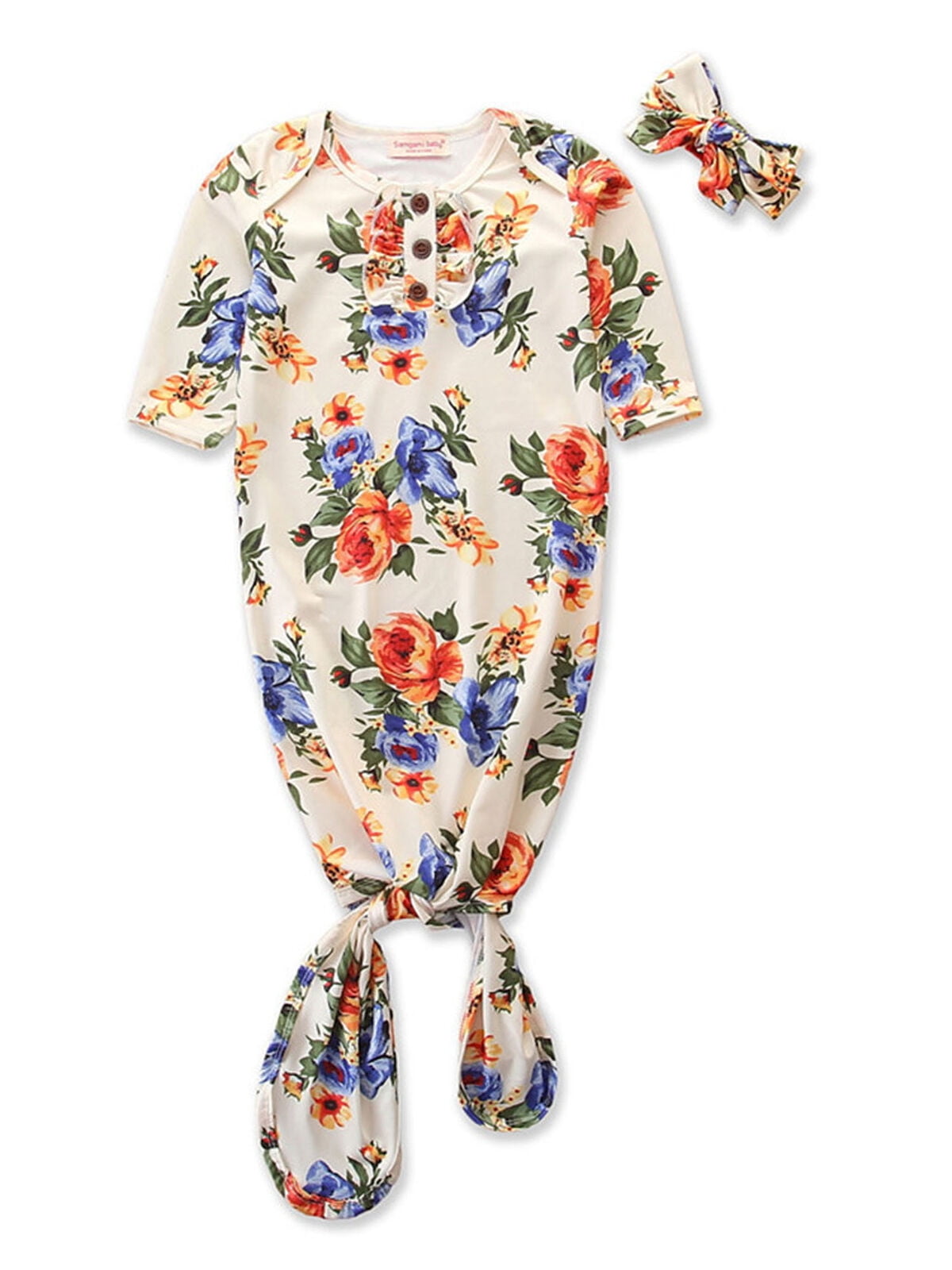 Bebiullo Newborn Baby Girl Floral Coming Home Sleep Gown Sleepwear