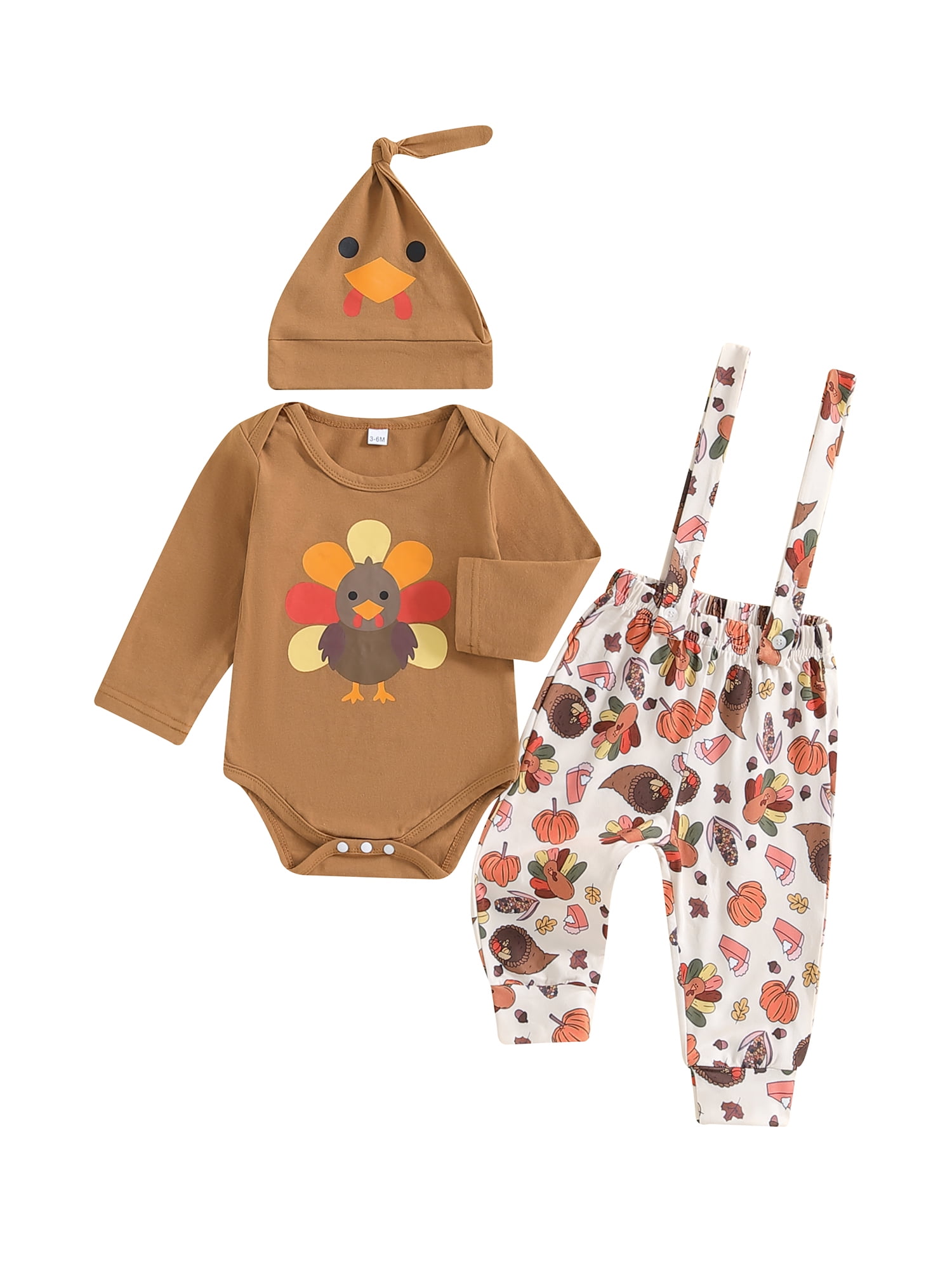 Bebiullo Thanksgiving Baby Boy Outfit, Turkey rint Romper Overall Pants