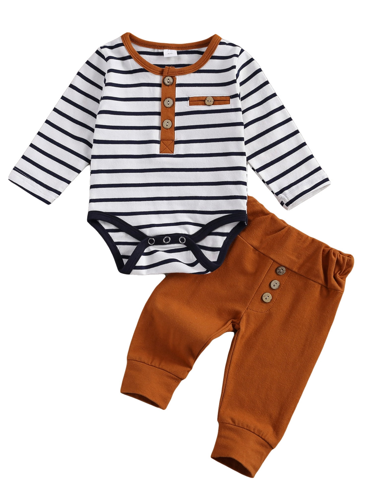 Bebiullo Toddler Baby Boys Long Sleeve Stripe Romper Solid Color Loose