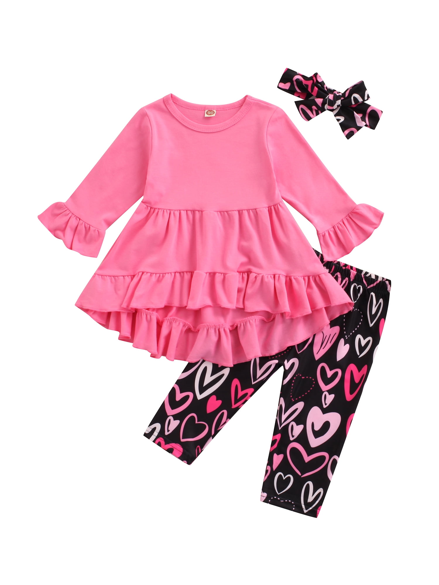 Bebiullo Toddler Baby Girls Valentine's Day Clothes Set Long Sleeve Dress Tops Heart Print Pants