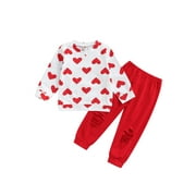 Bebiullo Toddler Baby Girls Valentine's Day Clothes Set Long Sleeve Heart Print Sweatshirts Tops + Pants 2PCS Outfits 12-18 Months