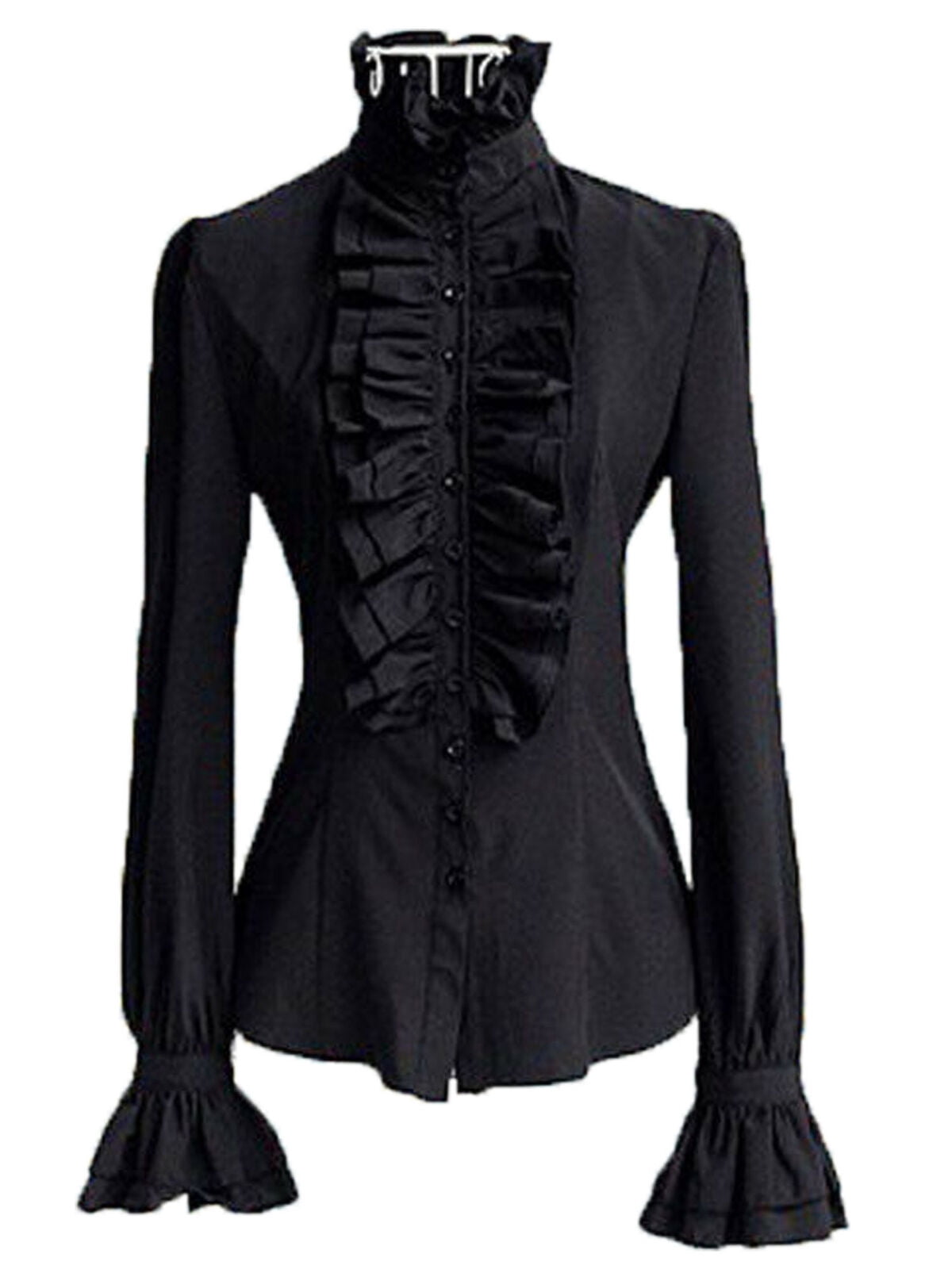 ladies black frilly blouse