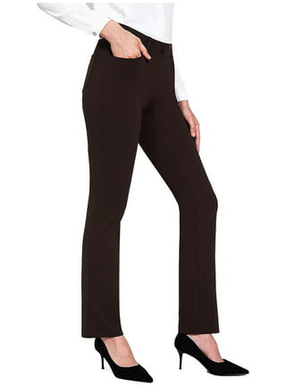XFLWAM Women's Yoga Dress Pants Stretchy Work Slacks Business Casual  Straight Leg/Bootcut Pull on Trousers with Pockets Black XXL