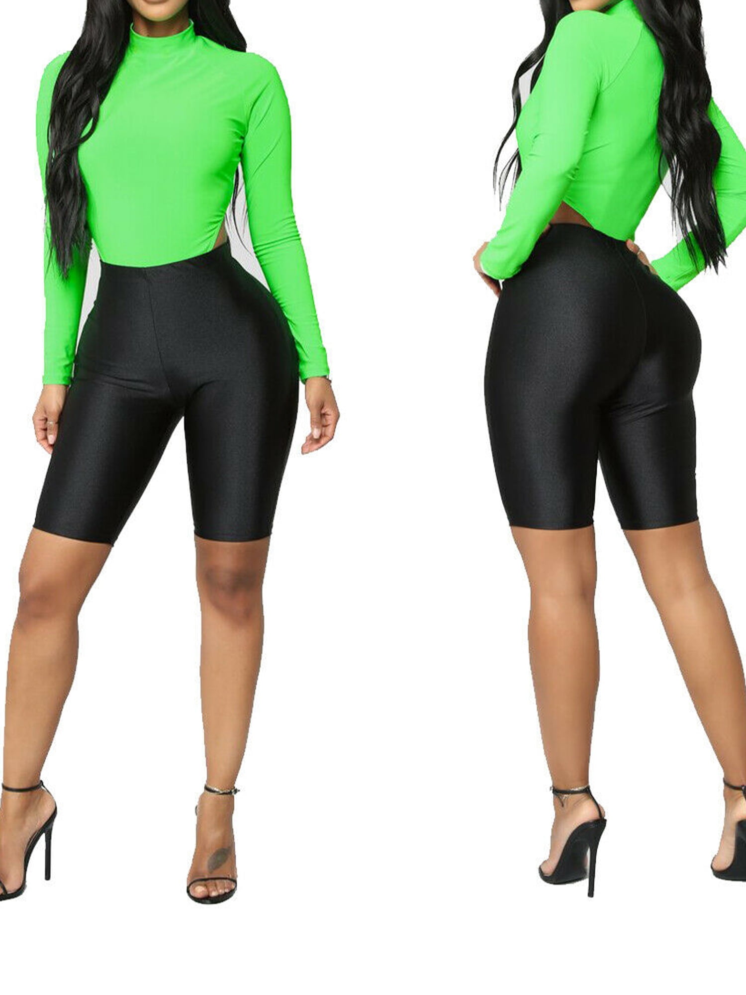 Black shiny biker shorts best sale