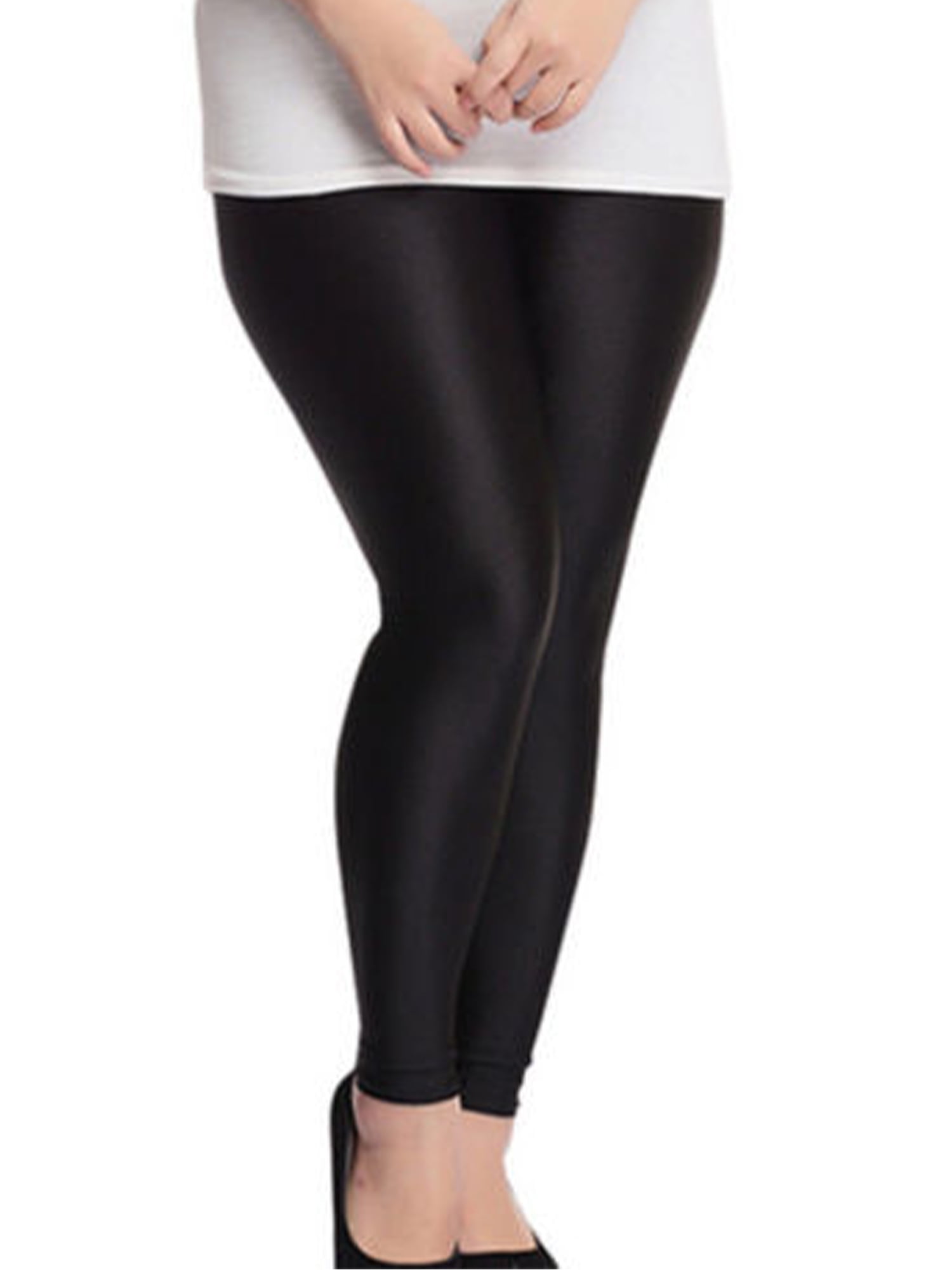 Bebiullo Womens High Waist Stretch Skinny Shiny Leggings Slim Fitness  Tight-Pants Plus Size Underpants Black XXL