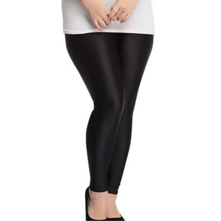 Bebiullo Womens High Waist Stretch Skinny Shiny Leggings Slim Fitness Tight- Pants Plus Size Underpants Black XXL 