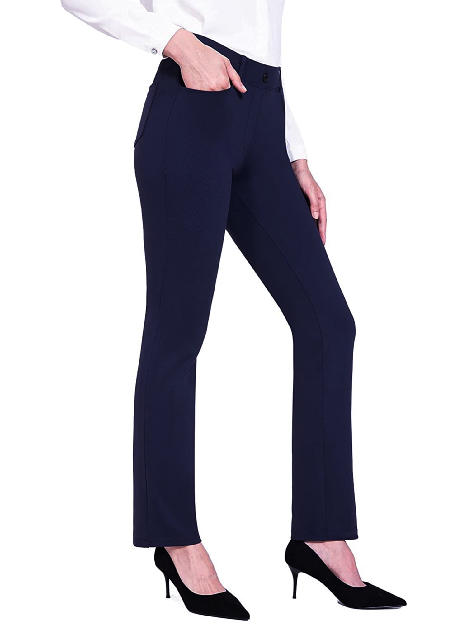 Bebiullo Womens High Waisted Pants Bootcut Yoga Dress Pants Stretch Sweat  Pants Female Casual Navy Blue XL