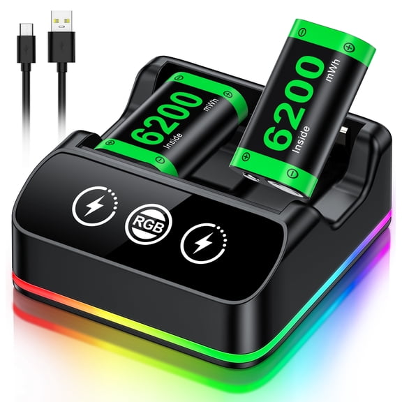 Beboncool 2x6200mWh Xbox Rechargeable Battery Kit with Charging Station  20H Playtime for Xbox Series X/S, One, Elite Controllers