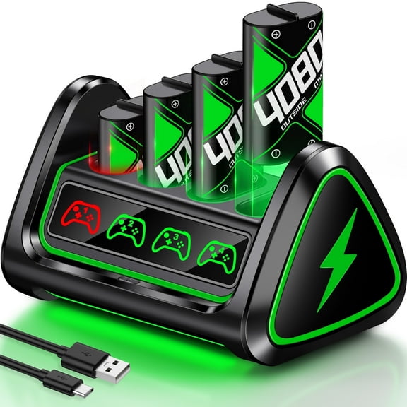 Beboncool 4-Pack 4080mAh Xbox Rechargeable Battery Pack | Rapid Charge, 15-Hour Gaming for Xbox One/S/X/Elite Controllers | Multicolor LED Lighting & Smart Safety