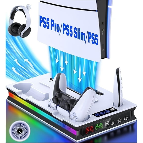 Beboncool PS5 Charging Station with Cooling Fan for Playstation 5/PS5 Pro/PS5 Silm, PS5 Accessories,White