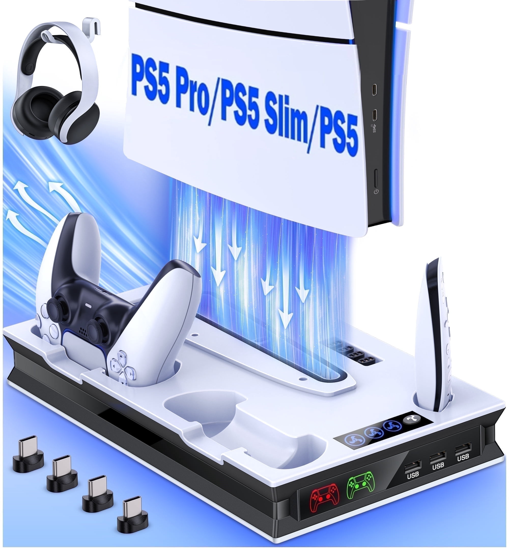 Beboncool PS5 Cooling Fan Stand with Charger Station- All-in-One Dual Turbo Fans Compatible with PS5 Pro/P5 Slim/P5 Digital Edition