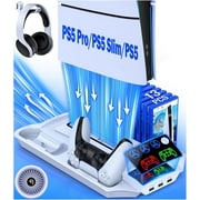 Beboncool PS5 Cooling Fan Stand with Dual Controller Charger Station for Playstation 5/PS5 Pro/PS5 Silm/PS5 Controller-White