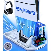 Beboncool PS5 Cooling Fan Stand with Dual Controller Charger Station for Playstation 5/PS5 Pro/PS5 Silm/PS5 Controller-White